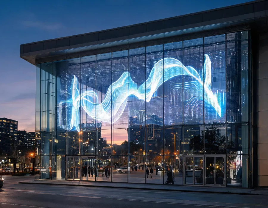 Transparent LED installation on a retail storefront