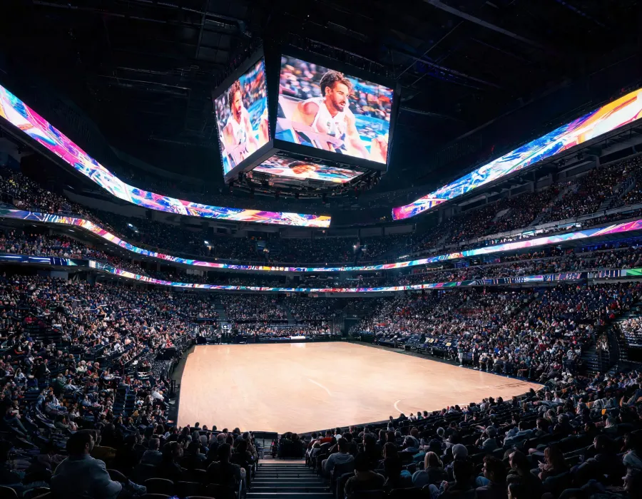 Large LED display in a sports arena
